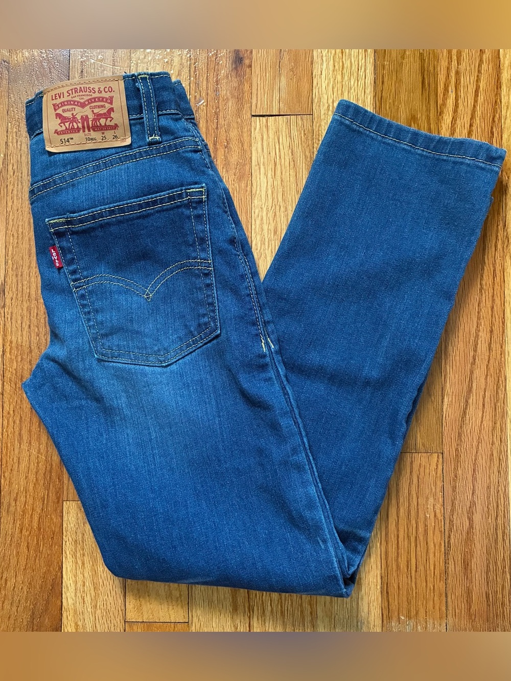Levi's Blue Med Wash Whiskered Straight Adjustable Waist Denim Jeans Boy’s 10R